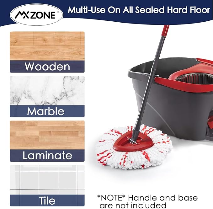 Spin Mop Heads Replacements Compatible with O Cedar Easy Wring 1-Tank System, 40% More Cleaning Power Mop Replace Head, Deep Cleaning Mop Refills, 2 Packs