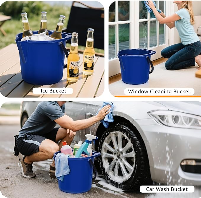 Matthew Cleaning 4.2 Gallon Mop Bucket, Heavy Duty Plastic Cleaning Bucket with Built-in Pour Spout, Mop Holder and Comfort Grip Handle, House and Commercial Cleaning Supplies, Case Pack 12 Pcs Blue
