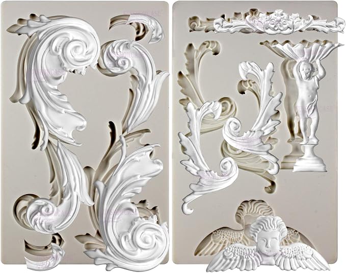 Baroque Style Ornament Curlicues Silicone Molds 3-Count Cherub Birdbath Scrollworks Art Deco Inspired Lace