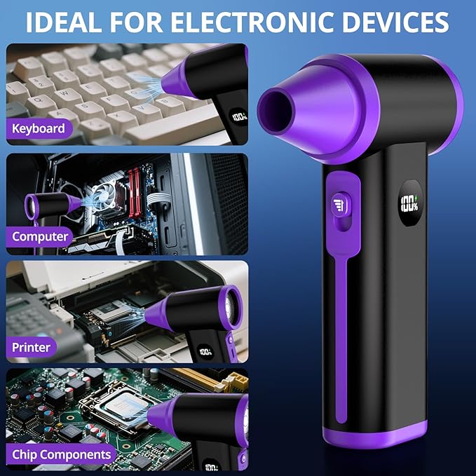 Godboat Keyboard Cleaner - 130000 RPM Electric Air Duster, 8-Gear Compressed Air Dusters, Rechargeable Handheld Blower, Portable Cordless Cleaning Tool, Tech Gifts for PC/Computer/Car/Office, Black