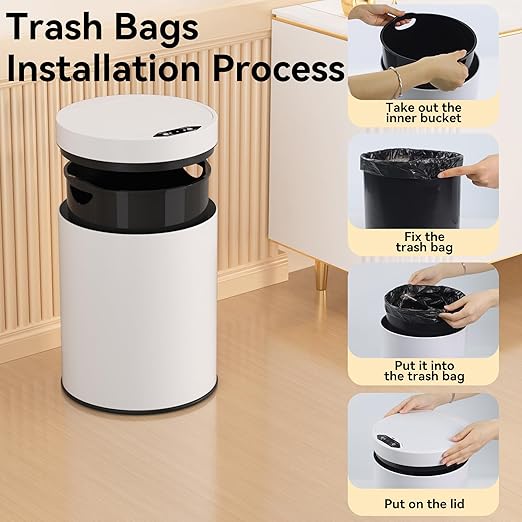 Bathroom Trash Can with Lid 2.6 Gallon Stainless Steel TrashCans Automatic Bathroom Garbage Can for Bedroom, Kitchen, Office