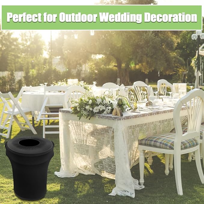 BTSKY 6 Pcs Black Round Trash Can Cover 32 Gallon Stretch Spandex Trash Can Covers Outdoor Decorative Trash Bin Covers for Outside Wedding Parties Commercial Fundraiser Decor