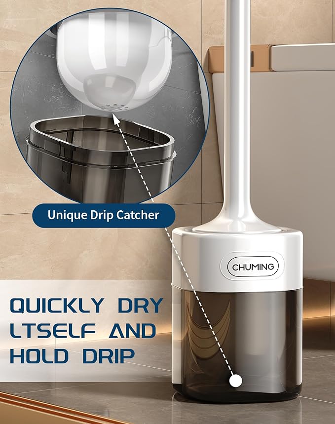 Toilet Brush and Holder Set, 2 Pack Wall-Mounted and Free-Standing Dual Use Toilet Scrubber with Half-Round Design, High-Density Bristle Head (Square *1+Rotundity*1)