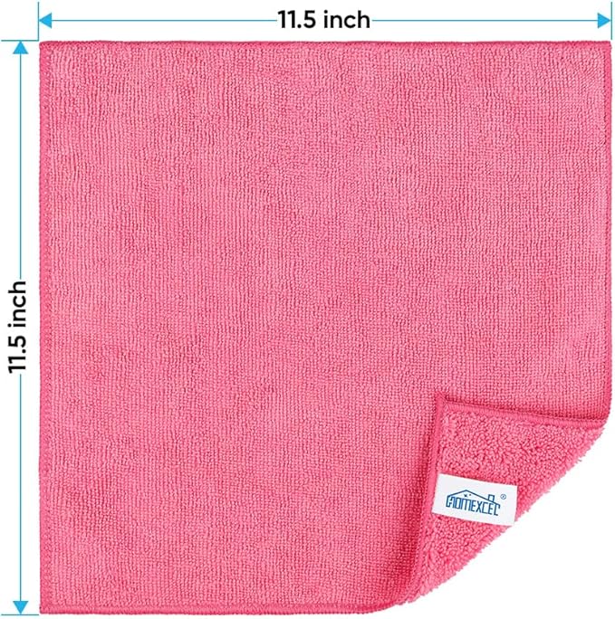 HOMEXCEL Pink Microfiber Cleaning Cloth, 12 Pack Premium Microfiber Towels for Cars, Lint Free, Scratch-Free, Highly Absorbent, Reusable Cleaning Rags for Car, Household, Kitchen, Window, 11.5"X11.5"