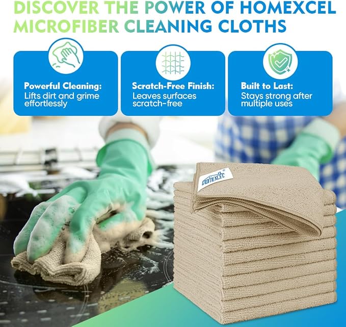 HOMEXCEL Microfiber Cleaning Cloth 20 Pack 11.5 x 11.5 inch Microfiber Towels for Cars Ultra Absorbent Car Washing Cloth Lint Free Streak Free Cleaning Rags for Car, Kitchen Window Brown