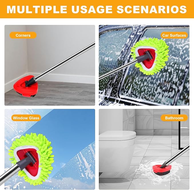 Mop Heads Replacements for OCedar RinseClean 2 Tank Spin Mop System, Mop Replace Head with 2 Chenille Mop Pads,1 Scrub Brush, and 1 Mop Base Set Combo