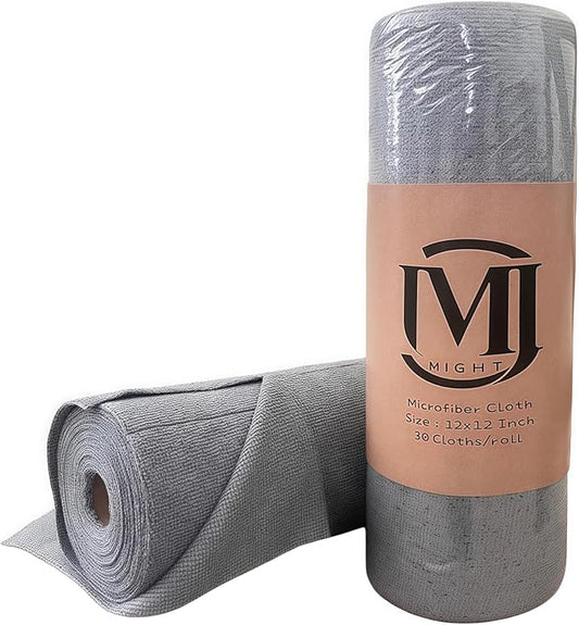 MRIGHT Gray Microfiber Cleaning Cloths Roll, 12x12 Inch, 60 Sheets-2 Rolls, Reusable, Machine Washable, Super Absorbent, Lint Free, Tear Away Design (1)