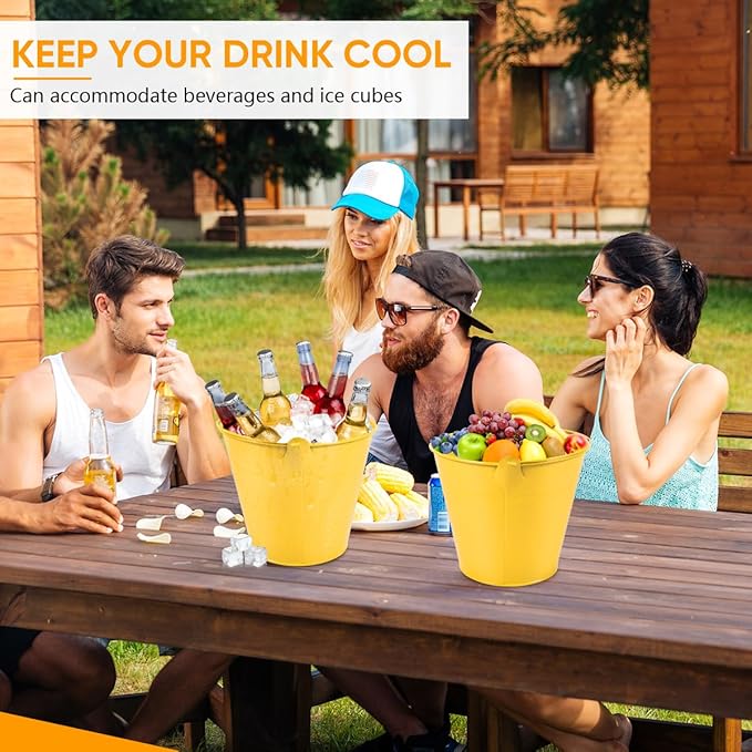 OBTANIM 7 Pack Yellow Metal Buckets with Handle Galvanized Ice Pails for Plants, Succulents, Party Favors Organizing, Rustic Home Decor or Classrooms Pencil Storage (9.1 x 6.7 inch)