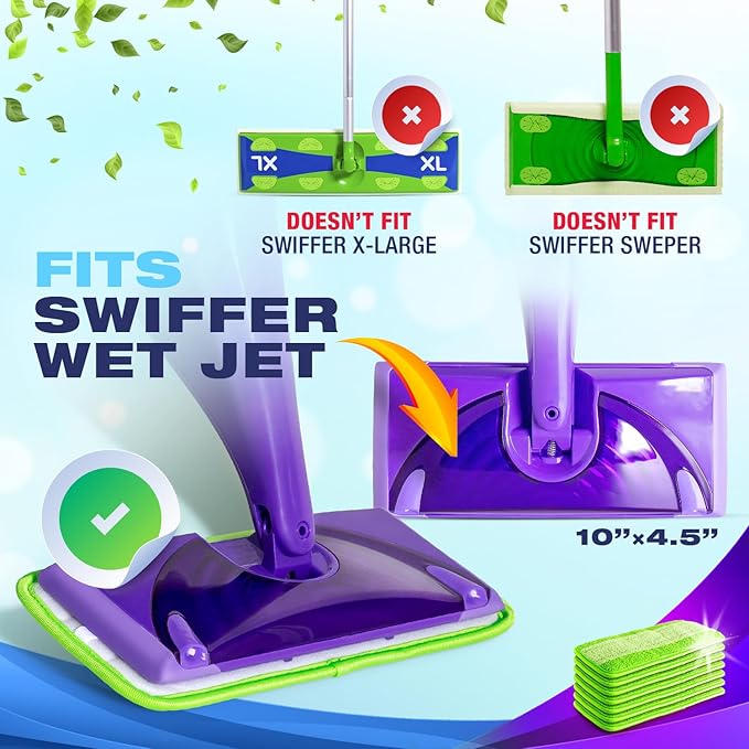 Reusable Mop Pads Compatible with Swiffer WetJet (4 Pack) - Microfiber Mop Refill for Wet Mopping Cloths - Hardwood Floor Cleaning Spray Pads Reusable Replacements - Green