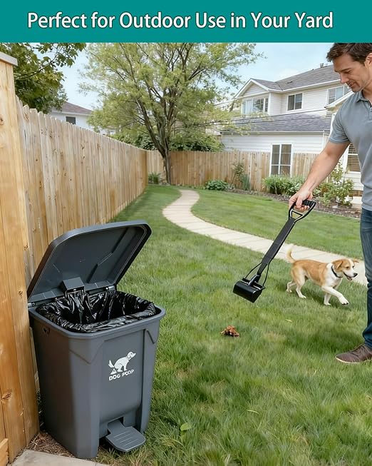 Dog Poop Trash Can Outside with Foldable Pooper Scooper – 20L Outdoor Pet Waste Bin with Foot Pedal Lid & 100 Bags – Waterproof Odor Control Trash Can for Yard, Patio, Garden