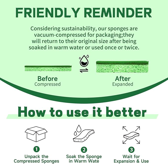 12 Count Heavy Duty Scrub Sponges,Long Lasting Cleaning Sponges for Cleaning Kitchen and Household, Dishes,Dual Sided Kitchen Sponges for Non-Coated Cookware-Green