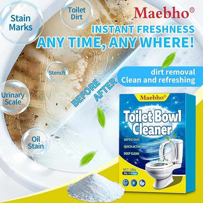 2025 New Toilet Cleaner - Self Activating Cleaning Powder, Septic-Safe Powerful Foaming Toilets Bowls Cleaner, Deep Cleaning (6 Bags Each 30g)