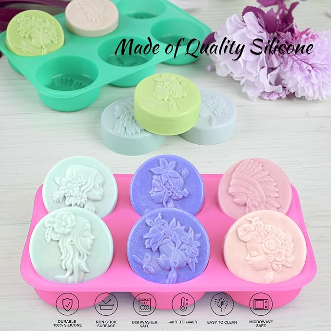 Moukiween Round Silicone Soap Molds, 2PCS Girls Cylinder Silicone Molds for Handmade Soap, Candle, DIY Resin