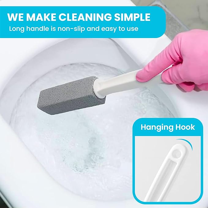 Simple Life Pumice Stone Toilet Bowl Cleaner | Toilet Pumice Stone with Extra Long Handle | Scouring Stick for Toilet Cleaning, Stain Removal on Toilets, Grills, Tiles, Grout & Pools | 2 Pack