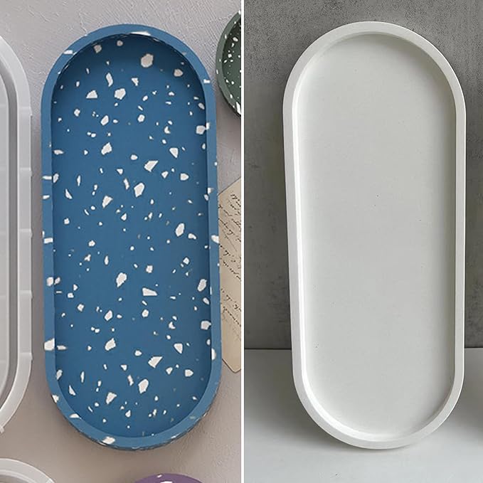 Large Oval Silicone Mold - Resin Concrete Mold 13in Big Tray Molds for Epoxy Resin Trinket Container Jewelry Plate Candle Holder Bathroom Vanity Tray Storage Craft Making