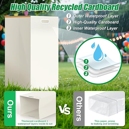 13 Gallon Disposable Trash Cans with Built-in Handles, 4 Pack Extra Large Portable Trash Can, Waterproof Layer Reusable Garbage Cans, Extra-Thick Cardboard Recycling Bins, Perfect for Parties, White