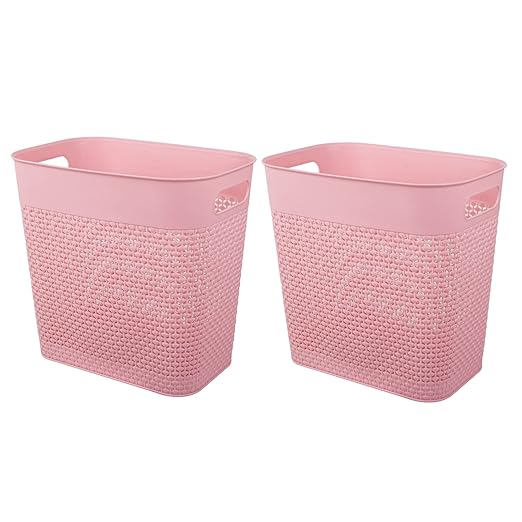 UUJOLY Plastic Small Trash Can Wastebasket, Garbage Container Basket for Bathrooms, Laundry Room, Kitchens, Offices, Kids Rooms, Dorms, (Pink, 2 Pack/3 gallons)