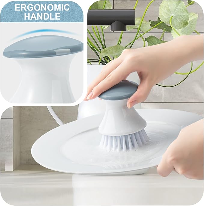 Dish Brush with Tray, Premium Kitchen Brushes for Dishes Pots Pans and Sink Cleaning, Professional Dish Scrub Brush for Kitchen Cleaning