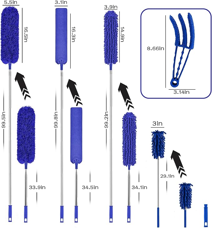 Microfiber Duster, 8PCS Feather Duster with 100 Inch Telescoping Extension Pole, Reusable Bendable Dusters, Washable Lightweight Dusters for Ceilings Fans(2023 UAGRED)