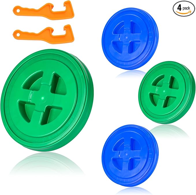 4 Pieces 5 Gallon Bucket Lid with Bucket Lid Opener,Plastic Storage Bucket Leak-Proof Screw Seal Lids,Pet Food Storage Container Lid for Home Paint Storage Buckets