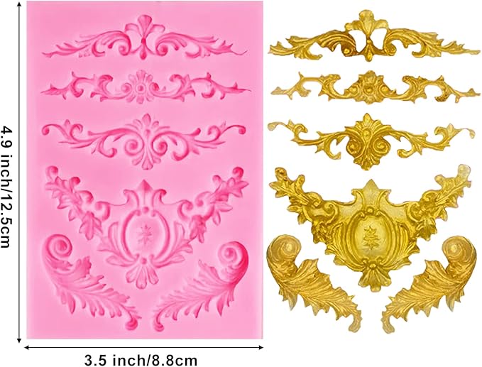 Silicone Fondant Molds, AIMEIKI 3 Pack Baroque Fondant Molds Scroll Border Lace Silicone Molds Curlicues Gum Paste Candy Chocolate Baking Molds for Cake Candy Chocolate DIY Crafts