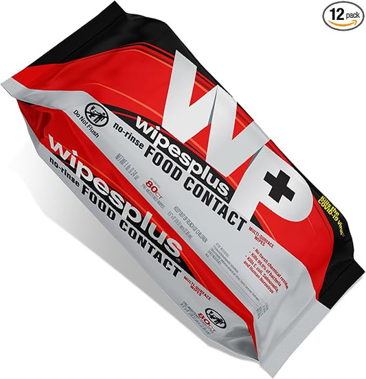 WIPESPLUS No-Rinse Food Contact Wipes, Multi-Surface Wipe, Unscented for Home and Business, 960 Count, (12 Packs of 80)