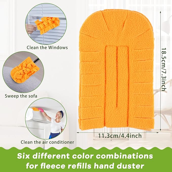 Zubebe 12 Pcs Duster Refill Reusable Fleece Duster Refills Feather Flat Dusters Multi Surface Washable Cleaning Pads Tools for Home, Blinds, Car, Pet, Furniture, Fans (Orange)