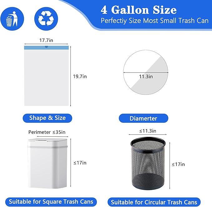 Small Trash Bags 4 Gallon, 360 Count -1.2 Mil Drawstring Mini Garbage Bags, White Plastic Trash Can Liners for Bathroom Accessories, 15 Liter, Bedroom, Dorm Room Essentials, Office