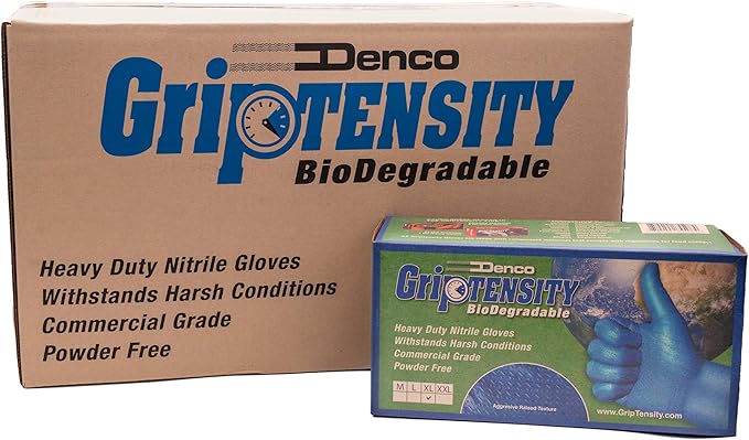 DENCO DISTRIBUTING, INC. Griptensity Biodegradable Textured Nitrile Gloves - Powder & Latex Free - 6MIL - 10 Boxes Per Case