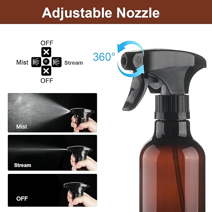 Cosywell 2 Pack Plastic Spray Bottles 12oz/360ml Empty Spray Bottles for Cleaning Continuous Misting Spray Bottle for Hair, Essential Oils, Toners Rose Water Cosmetics(Brown)