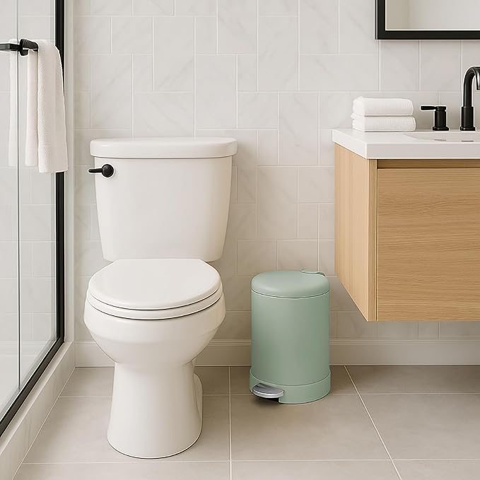 Glad Small Trash Can, 1.2 Gallon | Round Stainless Steel Garbage Bin with Soft Close Lid & Step Foot Pedal | Metal Waste Basket with Removable Inner Bucket, Green