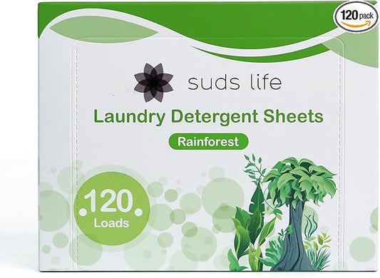 Suds Life Laundry Detergent Sheets (60 Sheets) Ocean Breeze, Lavender, Rainforest - Portable, Concentrated Laundry Detergent (Up to120 Loads) (Rainforest)