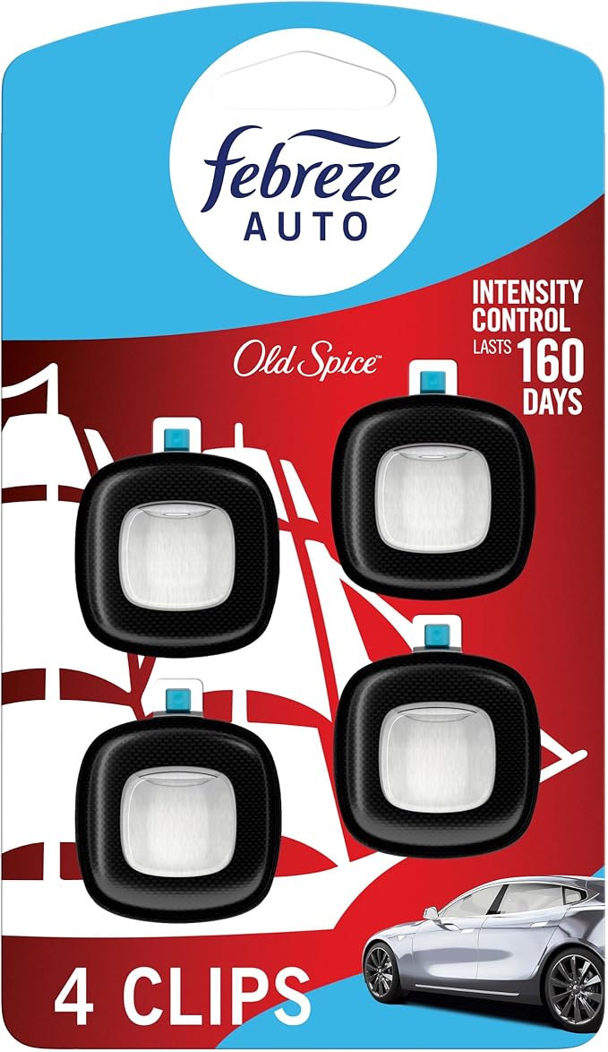 Febreze Car Air Freshener Vent Clip Old Spice Scent, .07 oz. Car Vent Clip, Pack of 4