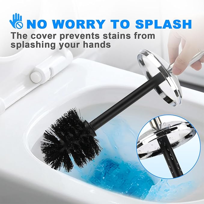 Blue Toilet Brush and Holder Set, 2 Pack – Toilet Brush Blue with Stainless Steel Handle, Non-Scratch Bristles, Compact and Drip-Free, Toilet Bowl Brush for Bathroom and Home Use