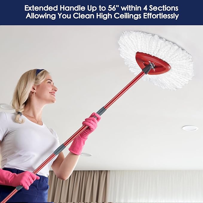 Spin Mop Handle Replacement Compatible with O Cedar Spin Mop and Bucket, 4-Section 29" to 56" Rotatable Mop Replace Handle, Mop Stick for Floor Cleaning (Mop Head & Base not Include)