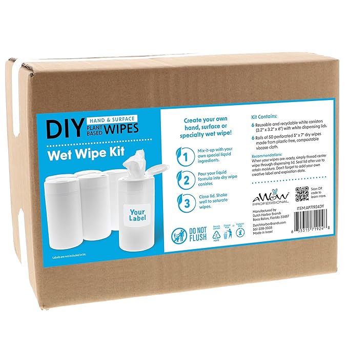 DIY Hand & Surface, Mix-It-Up Wet Wipe Kit, (50 Viscose Dry wipes X 6 Canisters), 300 Wipes