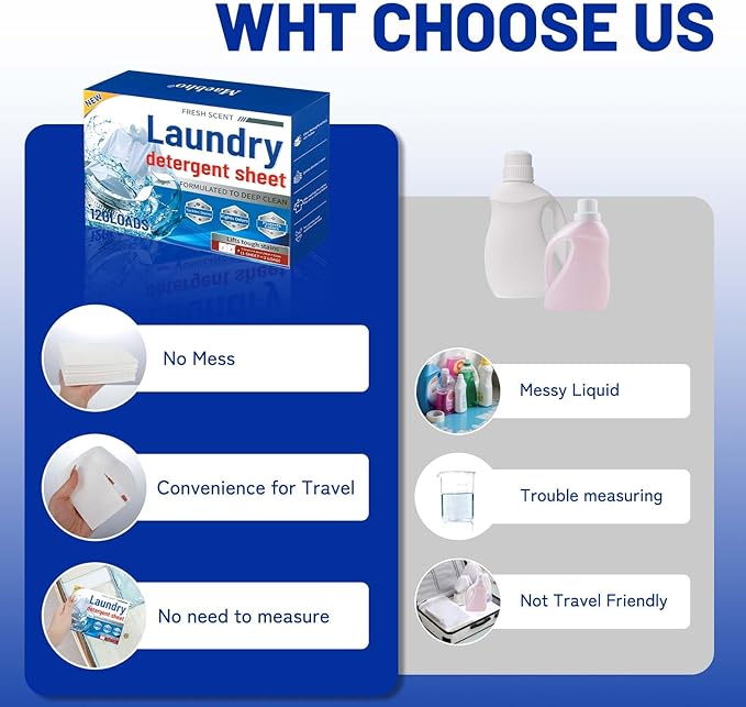 Laundry Sheet Paper, Washing Powder, Fresh Scent Laundry Detergent Sheets, 120 Loads, Deep Clean Formula with Stain Fighting Power(120PCS)
