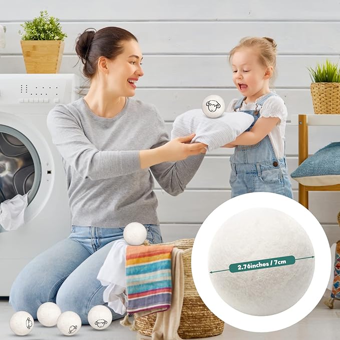 Wool Dryer Balls XL 8 Pack, Natural Fabric Softener 100% Organic Premium Wool to Core, Baby Safe & Chemical Free, No Fillers, Anti Static, Lint Free