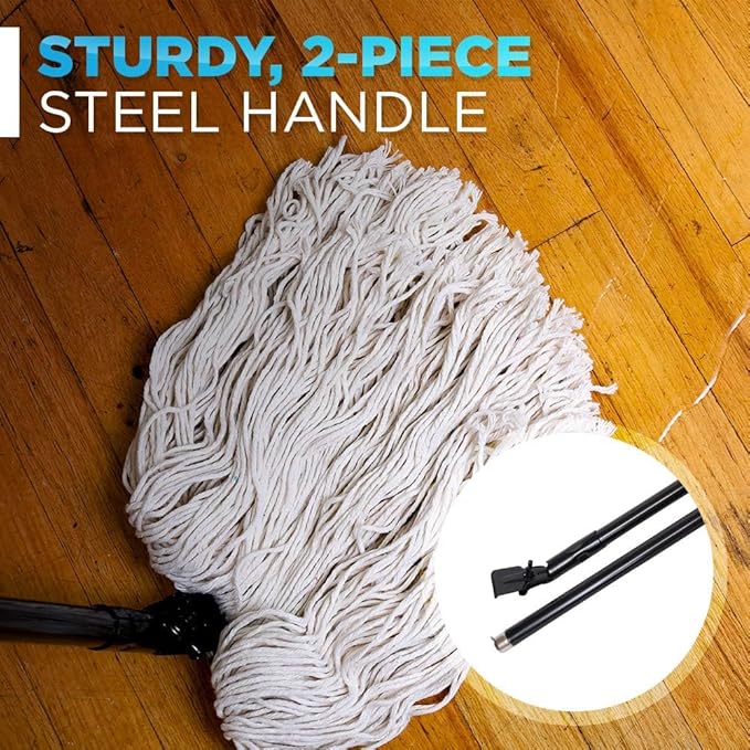 Fuller Brush Wet Mop – Stainless Steel Handle with Hang-Up Hole, Heavy Duty, Durable, Washable, Janitorial Floor Mop