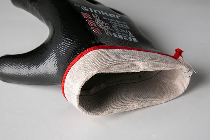 Oil Grasp 374 INKER Gloves, Large Cuff, Nitrile Coated Gloves, Oil-Immersion & Acid-Alkali Resistant, Durable & Abrasion-Resistant,Size 10, Black(Pack of 12)