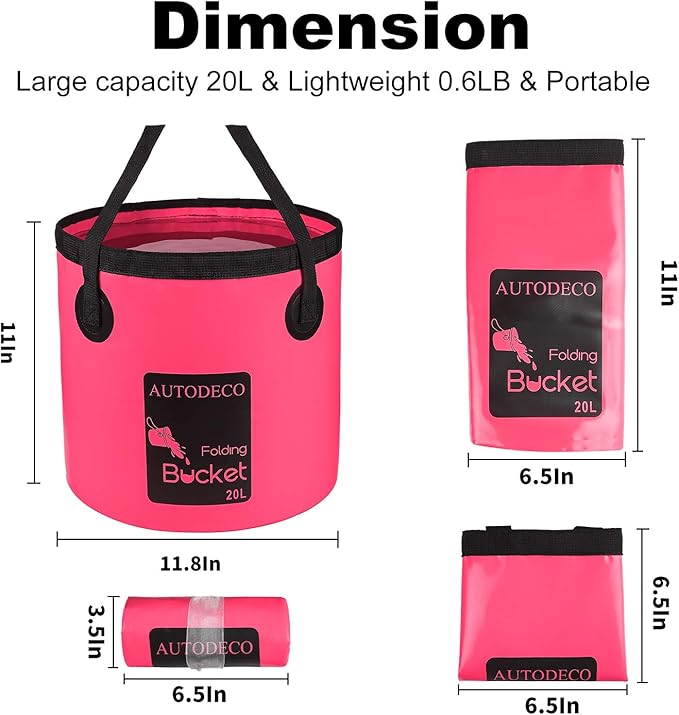 AUTODECO Collapsible Bucket 5 Gallon Container Folding Water Bucket Portable Wash Basin 20L