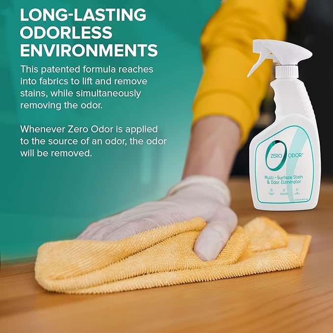 Zero Odor – Multi-Surface Stain Remover & Odor Eliminator - Remove Stains and Odor Patented Molecular Technology Best for Carpet, Rug, Linens, Furniture, Floors, 16oz