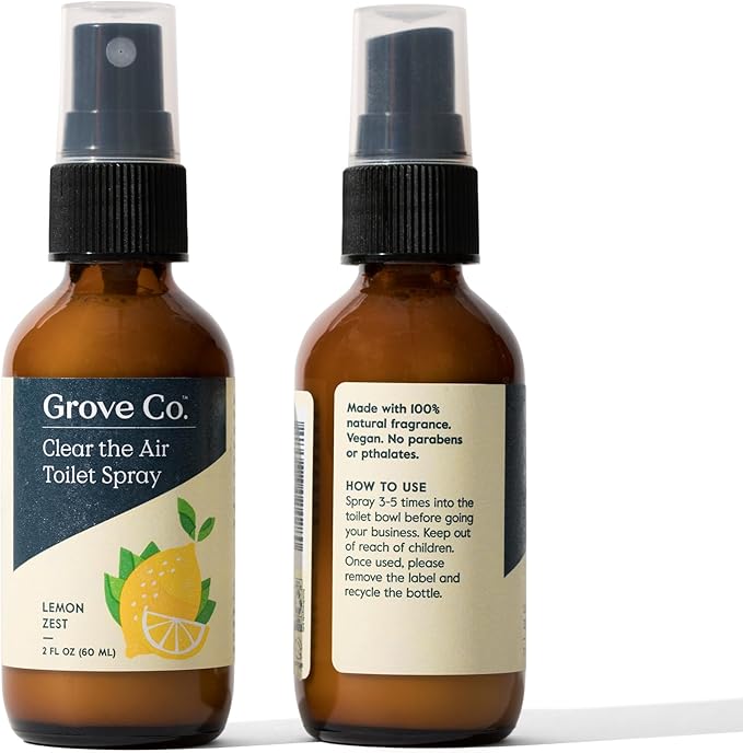 Grove Co. Toilet Spray, Clear the Air Bathroom Spray Air Freshener (2 fl oz) Odor Eliminator for Strong Odor, 100% Natural Lemon Zest Scent, Vegan, Paraben & Phthalate Free (Pack of 3)