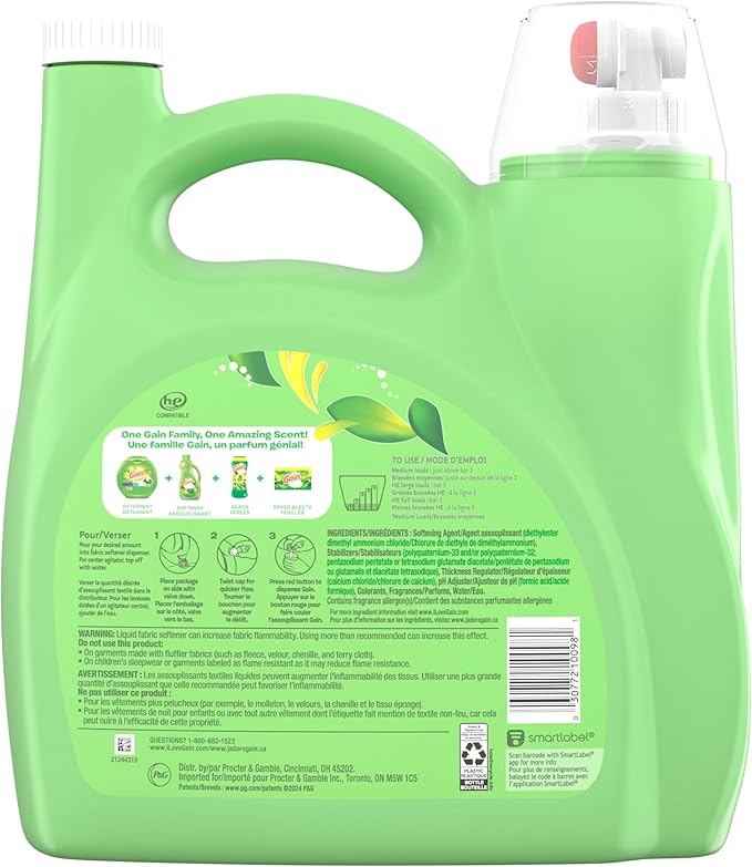 Gain Fabric Softener, Original Scent, 140 fl oz, 190 Loads, HE Compatible, Packaging may vary
