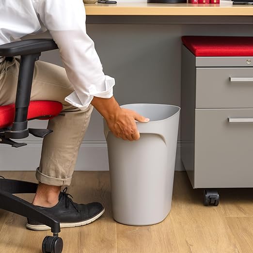 IRIS USA Small Trash Can Wastebasket with Handle, 6 Gallon / 24 Quart, 3-Pack, for Bathroom, Office, Bedroom, Under Sink, Kitchen, Garbage - Gray