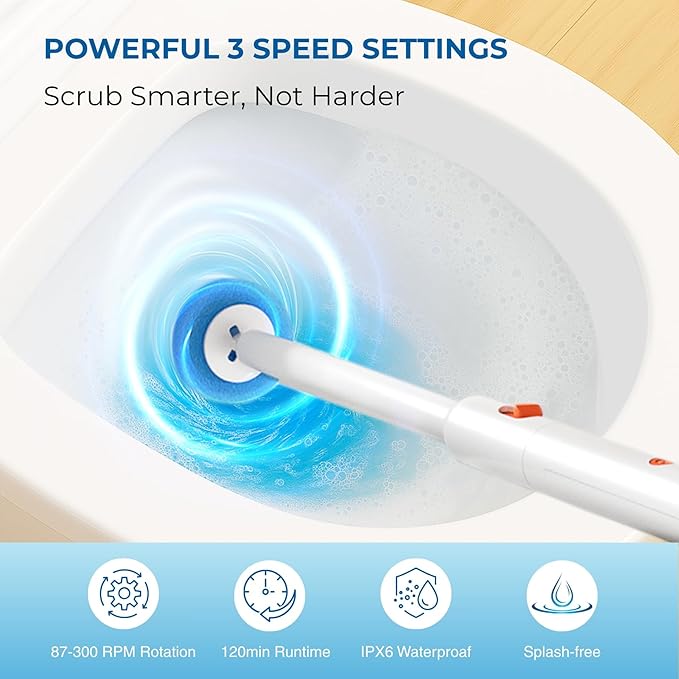 Electric Toilet Brush and Holder Set, 2025 New 4-in-1 Disposable Scrub Kit, 18 Refill Heads, 3-Speed Powerful Spinning, Rechargeable & Wall Mounted Toilet Cleaner Wand