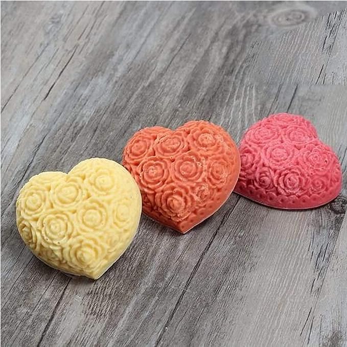 3-Cavity Heart Rose Flower Silicone Soap Mold Fondant Mold for Cake Decoration, Chocolate,Candle, Bath Bomb, Lotion Bar
