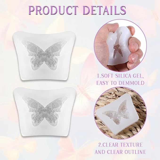 2Pcs Flower Butterfly Silicone Molds, 3D Floral Butterfly Candle Molds Epoxy Resin Molds for Candle Making, Silicone Mold for DIY Scented Candles Polymer Clay Craft