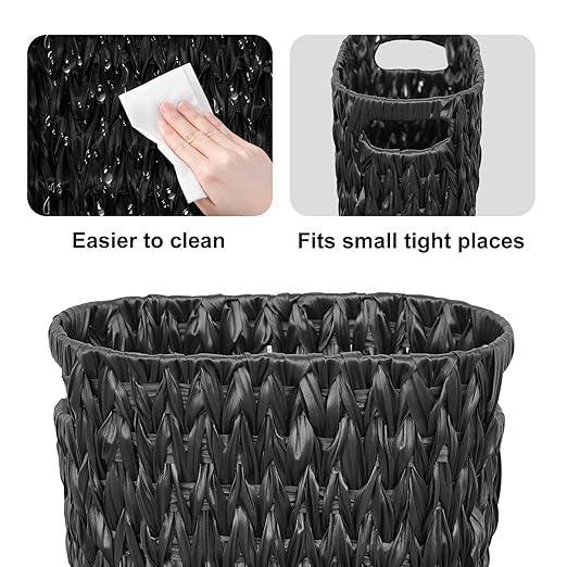 5 Gallon Wicker Trash Can,Black Bathroom Trash Can,Wicker Trash Basket with Handles,Handwoven Small Waste Basket for Bathroom,Bedroom,Kitchen,Office,20 Liters