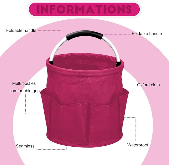 Cleaning Caddy for Cleaning Supplies,17L Cleaning Supply Caddy with Handle Foldable Cleaning Supplies Organizer Bucket Cleaning Products Organizers for Home, Garden (Rose Red)